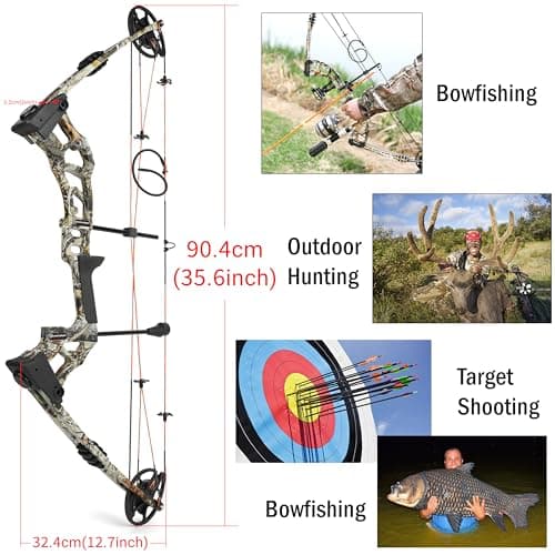 Archery Bowfishing Compound Bow Kit, 0-70lbs Adjustable,Ready to Fish Kit with Bowfishing Reel,Bow Fishing Arrows,Right-Handed for Adult/Youth Fishing Hunting Target Shooting