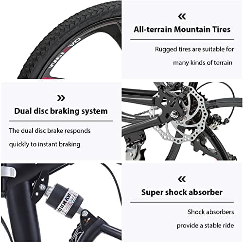 26 ich Folding Mountain Bike, 21 Speed High Carbon Steel Mountain Bike for Adults with 26 Inches Durable Tires, Front Suspension Folding Bicycle for Women and Man | 26 ich, High Carbon Steel, Durable Tires, Front Suspension, Folding Bicycle