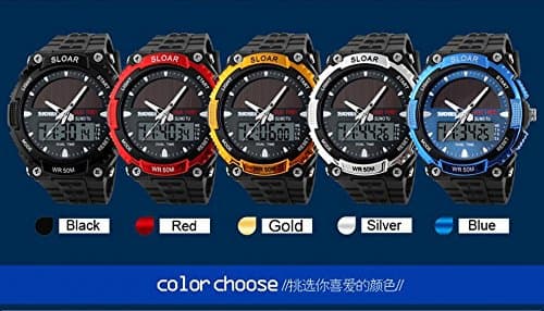 MASTOP Solar Powered Energy Watch for Men Military Digital Multifunctional Led Luminous Indication 2 Time Zone 50m Waterproof Watch Reloj Solar para Hombre
