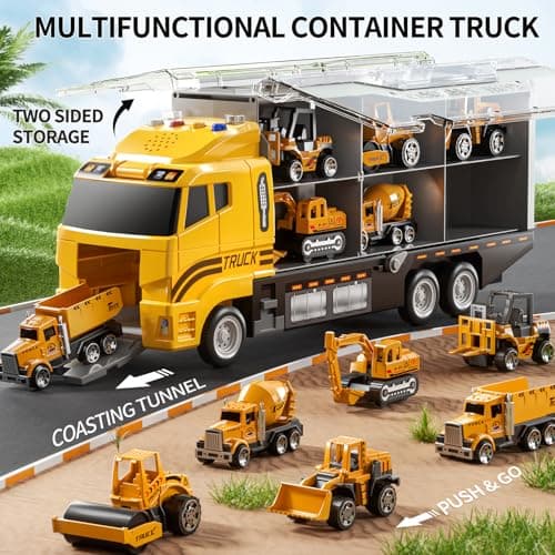 NIPLOOOW Kids Boys Construction Truck Vehicle Toy Set with Play Mat and Die-Cast Toy Car, Transport Carrier Truck for Kids 3-5, Birthday Gifts Toys for 3-8 Year Old Boys B0D7M51TRB
