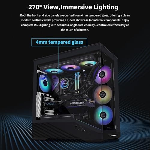 Lian Li V100 ATX Mid-Tower PC Case, 4 x 120mm ARGB PWM Fans Pre-Installed, LED RGB Strip, Display Platform with Tempered Glass, Support 420mm GPUs, 360mm Radiator, Optimized Airflow - Black (V100RX)