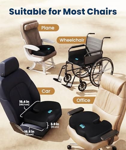 Everlasting Comfort Doctor Recommended Memory Foam Seat Cushion for Office Chairs & Car - Ergonomic Office Desk Accessories - Cushions for Tailbone Pain Relief, Sciatica (Black, X-Large)