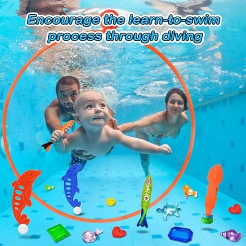 Jasonwell Pool Toys Diving Rings - 28PCS Swim Thru Rings Pool Game Diving Toys with Dive Ring Underwater Treasures Torpedo Bandits Fish Toy Fun Water Swimming Toy for Boys Girls Kids Teens Adults