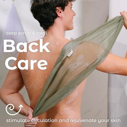 MainBasics Exfoliating Shower Towel - Japanese Nylon Bath Towel and Body Washcloth, Quick-Dry, Durable, Deep Exfoliation (Set of 3, Earthy Love)