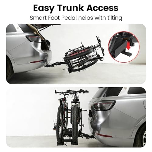 Ebike Rack with Ramp for 2 E-Bikes, Hitch Bike Rack Fits 5" Fat Tire, Heavy-Duty Platform Carrier with Ramp, Foldable Tilting Locking, 2" Receiver for Cars SUVs Trucks, No Assembly