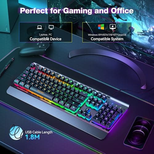 TECKNET Gaming Keyboard, USB Wired Computer Keyboard, 15-Zone RGB Illumination, IP32 Water Resistance, 25 Anti-ghosting Keys, All-Metal Panel (Whisper Quiet Gaming Switch)