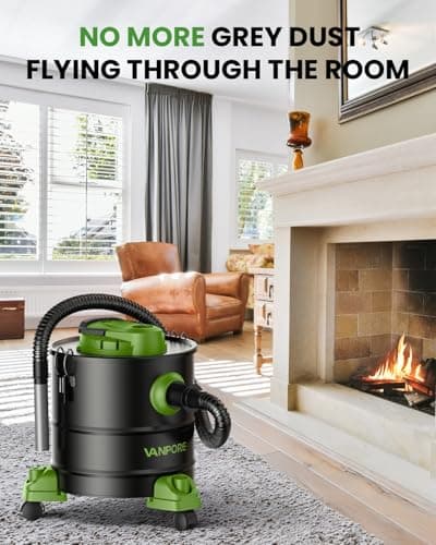 VANPORE Ash Vacuum Cleaner 5.2 Gallon with 1200w Suction Power&Wheeled Base, Ash Vacuum for Pellet Stoves, Fireplaces, Grill, Wood Stove, Fire Pits,Green