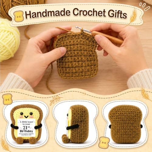 A Little Toast to Your 21st Year Old Birthday Gifts for Friend Sister Daughter Girls, Happy 21st Bday Decor Female Gift Ideas 21st Birthday Gifts for Women Her Funny Handmade Crochet Toast with Card B0HGLC5JWW