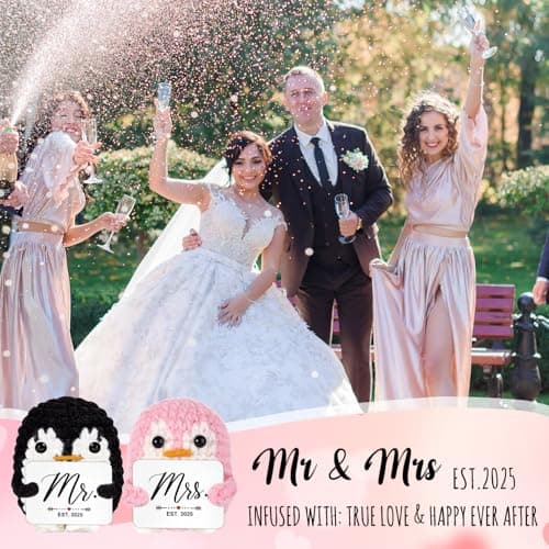 QUPT Wedding Gifts, Mr and Mrs Gift Penguin 2025, Bridal Shower Gifts, Wedding Present for Couples 2025, Just Married Gift for Newlywed Couple, Bride, Penguin Doll Mr and Mrs Present