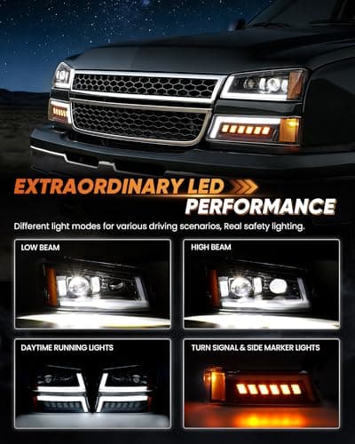 Z-OFFROAD LED Headlights Assembly DOT Approved with DRL Turn Signal Hi/Low Sealed Beam Side Marker Compatible with 2003-2006 Chevy Silverado Avalanche