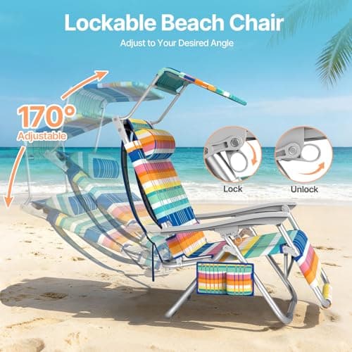 Suteck Zero Gravity Beach Chair with Canopy, Backpack Beach Chairs for Adults, Lightweight Adjustable Reclining Beach Chair with Shade, Folding Lay Flat Chair for Beach Poolside Outdoor