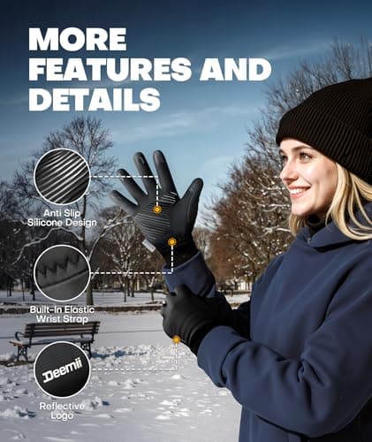 Deemii Winter Gloves Men Women Made with 3M Thinsulate, Lightweight Thermal Warm Gloves for Cold Weather with Touch Screen Fingers, Water Resistant Running Gloves for Cycling, Hiking, Driving