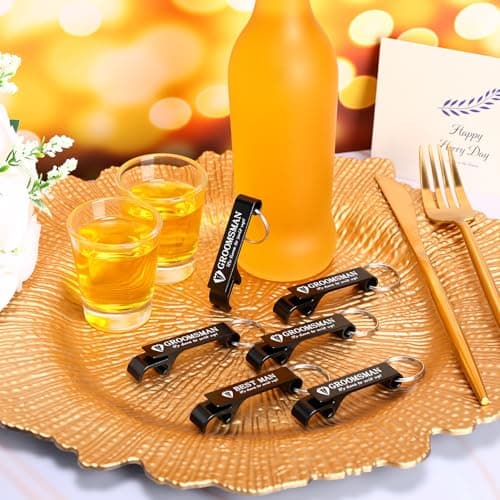 Aluminum Beer Wine Opener for Mens Bachelor Party, Groomsmen Proposal Gift Set Includes 9 Groomsman and 1 Best Man Jingmore 10 Pcs Groomsmen Bottle Opener Keychain Wedding Party Bulk, Black B0FQNWRHCS
