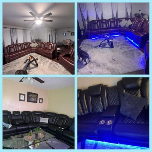 Toseslo Power Reclining Sectional Sofa Set with LED Light,Leather Sectional Couches, Living Room Furniture Sets, Modern Power Recliner Sofa Sets with Cup Holder for Living Room(Brown)