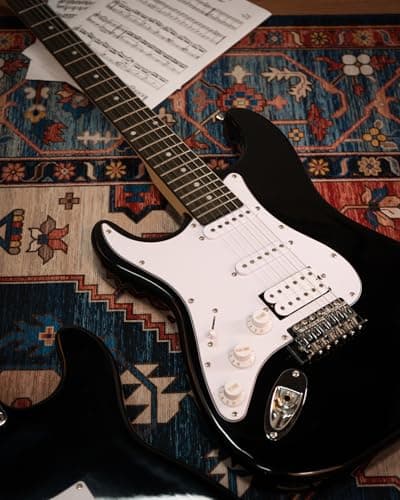 STRICH Electric Guitar Left Hand Beginner Kit, Solid Body 39" Electric Guitar HSS Pick Up for Starter, with 5W x 2 Amp, Bag, Digital Tuner, Capo, Strap, String,Cable, Picks, SST-S20L Black