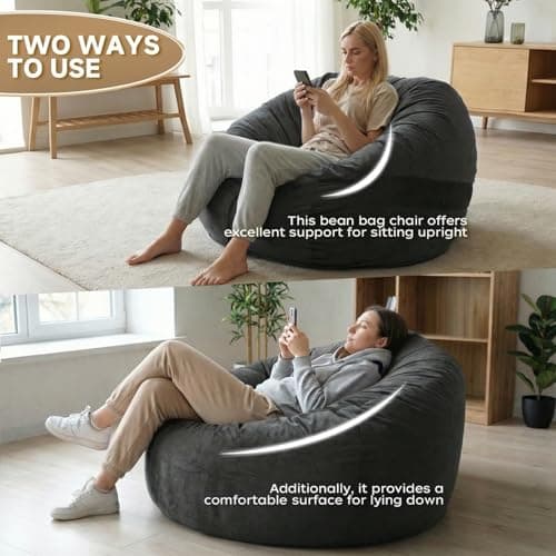 YuppieLife Large Foam Filled Bean Bag Chairs for Kids Teenagers Adults Living Room Gaming Relaxing 4F Machine Washable Lazy Sofa（Dark Grey