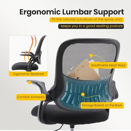 Sweetcrispy Tall Drafting Desk Chair - Ergonomic High Stool Computer with Adjustable Height and Comfy Lumbar Support, Office Rolling Counter with Flip-up Arm and Footrest, Black