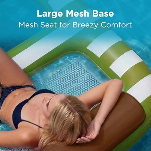 Funscape Large Inflatable Pool Floats, 87" x 53" Water Floating Hammock Tanning Pool Louger Adults, Outdoor Sun Bathing Tan Bed Mesh Mat, Swim Water Raft Floatie Summer Beach Lake Party Gifts (Green)