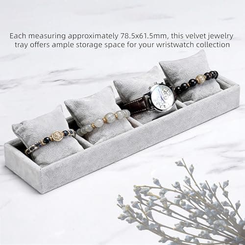 APZDFGIFCD APZDFGIFCD Jewelry Watch Tray, 4 Grids Grey Velvet Watch Jewelry Organizer, Watch Bracelet Bangle Display Holder, Adjustable Pillows