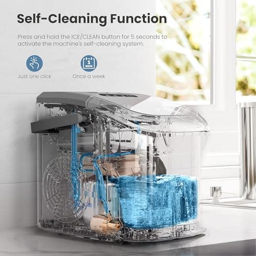 Portable Countertop Ice Maker Machine with Handle, 9 Bullet-Shaped Ice Cubes Ready in 6 Mins, 26Lbs/24H, Self-Cleaning Function with Ice Scoop and Basket for Home/Kitchen/Party (Grey)