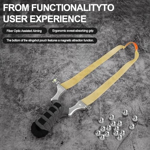 Slingshot, Hunting Slingshots for Adults,Professional Stainless Steel Sling Shot & Outdoor Shooting Practice, High Velocity Catapult with 100 Ammo Balls, 6 Bands, 2 Targets & Tactical Pouch