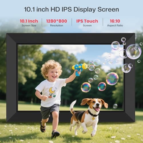 1280x800 HD IPS Touch Screen, Slideshow, Auto-Rotate, Tabletop/Wall, Send Photos/Videos from Phone, Gifts for Mom - Black Frameo 10.1" WiFi Digital Picture Frame, Electronic Photo Frames - 32GB B0D8JDPKKS