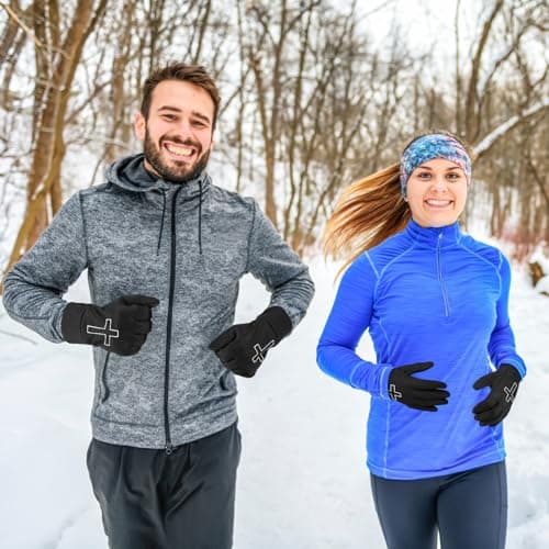 Newcotte 2 Pairs Winter Gloves for Men Women Black Faith Cross Running Gloves Touchscreen Lightweight Anti-Slip Warm Windproof Thermal Liner for Cold Weather Football Cycling Biking Skiing