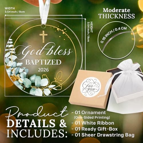 Christening Gifts For Baby Boys, Girls, Godson, Goddaughter - God Bless Baptized Ornament 2026 - Acrylic Xmas Keepsake Decor HEXMOZ Baptism Gifts for Boys, Girls, Women, Men, Adults B0DP1RL74V