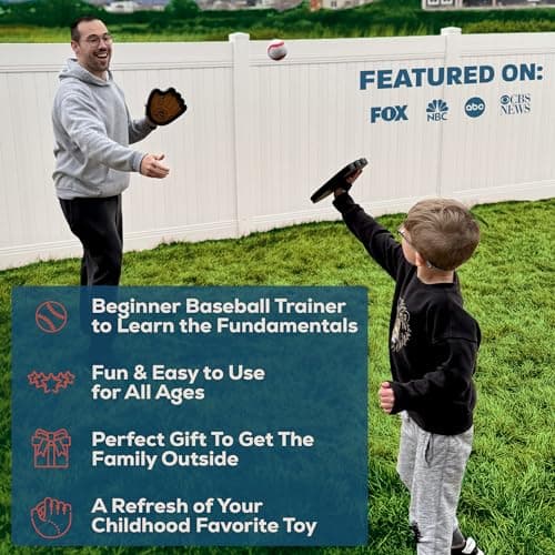 Toss and Catch Ball Game Set - Easy to Use Sticky Balls & Beginner Baseball Training Glove - Premium Toy Paddle Fits All Hand Sizes From Toddlers to Teens & Adults - Fun Gift Idea for Boys and Girls