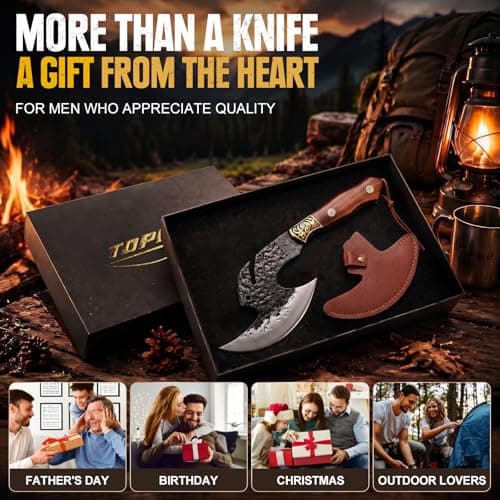 High carbon steel kitchen axe for meat cutting. Ideal for outdoor BBQ & camping. Premium birthday gift box for men & dad Topfeel Hand Forged Meat Cleaver,6.2" Viking Knife with Sheath gift for men B0FVSNSCRK