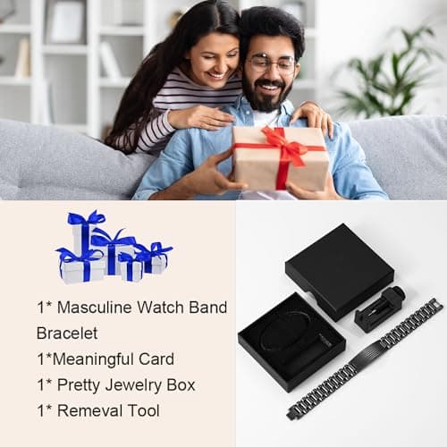 P. BLAKE Gifts for Best Ever Dad Husband Boyfriend Son Uncle, Stainless Steel American Flag Watch Band Link Bracelet Christmas Stocking Stuffers Jewelry Gifts for Men Him