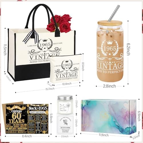 40th 50th 60th Birthday Gifts for Women Tote Bag Birthday Gifts Set for Mom Wife Sister Grandma Birthday Gifts for Her