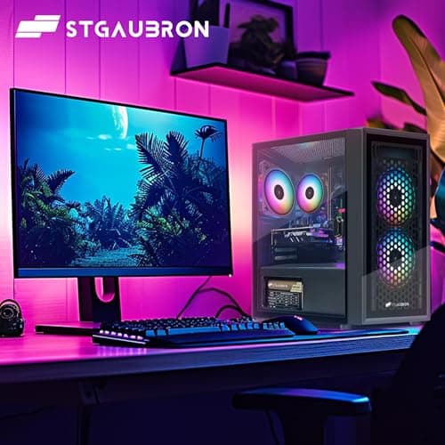 STGAubron Gaming PC Computer Desktop, Radeon RX 560 4G GDDR5, Intel Core i5 up to 3.6G, 16G RAM, 512G SSD, WiFi 6, BT 5.0, RGB Fan x 3, Windows 11 Home