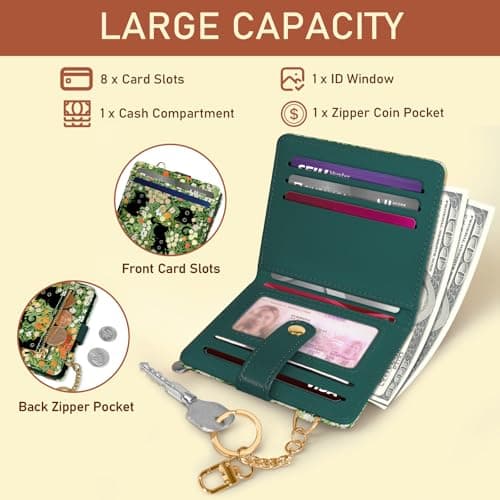 Jogjam Black Cat Floral Rfid Women Wallet, Small Slim Thin Credit Card Wallet, PU Leather Bifold Cash Zipper Coin Pocket ID Window for Female Ladies Teen Girls Girly