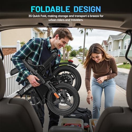 Foldable Electric Bike for Adults and Teens, 700W Peak Motor Ebike with 30-60 Miles PAS Range, 14" Folding Mini E Bike for Commute, Electric Bicycle with 48V Removable Battery