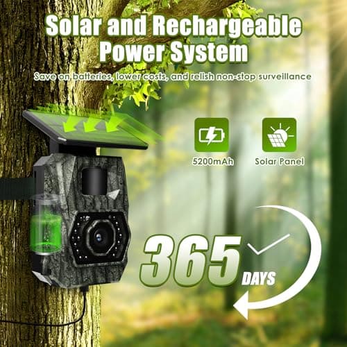 MAXDONE Solar Trail Camera WiFi Bluetooth - 48MP 30fps Game Camera with 5200mAh Rechargeable Battery, 0.1s Trigger Speed Motion Activated Trail Cam IP66 with 32GB TF Card for Wildlife Monitoring