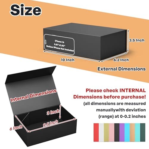 Black Gift Box, 9.5x6x3'' Gift boxes for Presents with Lids Magnetic Closure Rectangle Collapsible for Groomsman Proposal Box, Wedding, Christmas, Halloween, Birthday Gift Packging