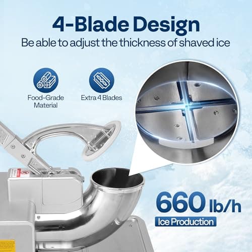 VIVOHOME Commercial Ice Crusher Shaver with Four Blades, Electric Snow Cone Maker Machine, 350W Shaved Ice Machine with Safety Switch for Both Home and Commercial Use, 660lbs/hr