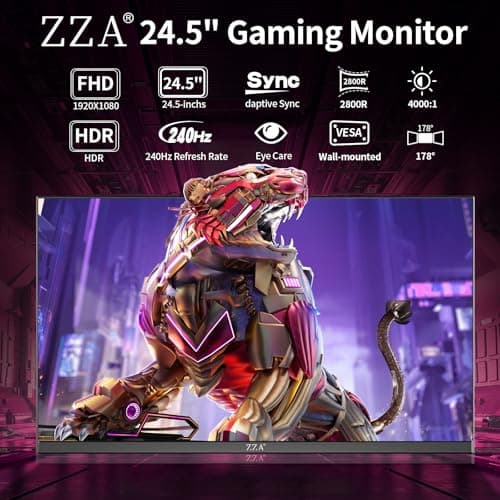 ZZA 25" Curved Gaming Monitor, 240Hz|144Hz FHD(1920 * 1080P) VA Screen Computer Monitor, Supports Freesync, 120% sRGB, Blue Light Filter,AMD Freesync, Wall Mountable Installs(HDMI 1.4/DP 1.2)