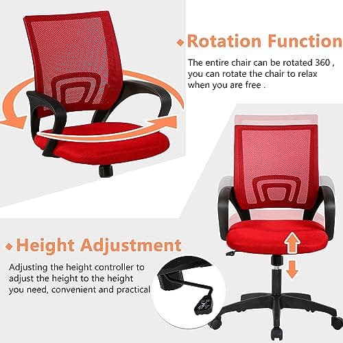 PayLessHere Home Office Chair Desk Computer Chair Adjustable Ergonomic Chair Lumbar Support Armrest Executive with High Density Mesh 360 Degree Swivel Chair for Adults Chair (Pack of 1, Red)