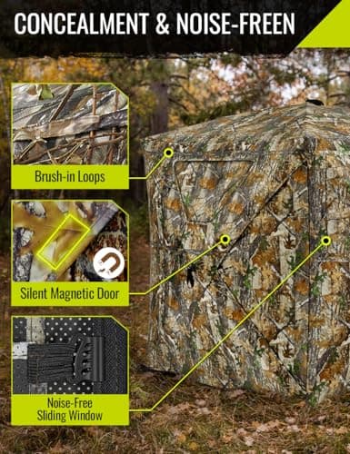 TIDEWE Hunting Blind 270°Full See Through with Windproof Curtain, Silent Magnetic Door & Sliding Windows, Pop Up Ground Blind with Carrying Bag, 300D Portable Tent