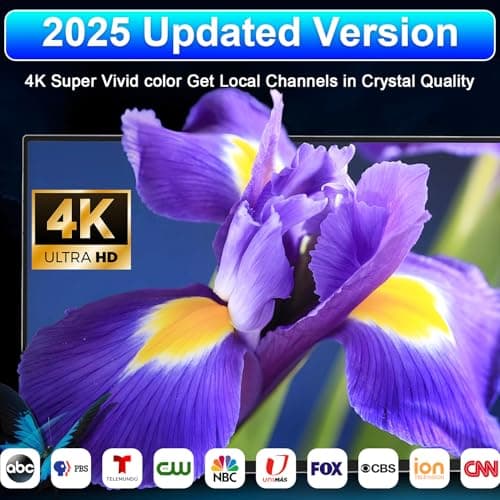 Rabbit Ear TV Antenna 2025 Upgraded, HDTV Digital Antenna for Free 4K/1080p HD Local Channels, Long Range Indoor Reception with 360° Signal for Smart & Old TVs, VHF/UHF Support, Easy Setup