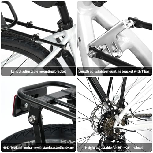 Bike Rear Rack Aluminum: Fits Most 26-29" No Disc Brake & Some Disc Brake Bikes (See The Image Gallery to Check Compatibility), 60lbs Capacity Bike Cargo Rack, Assembly