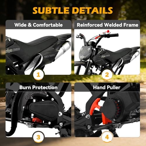 50cc Kids Dirt Bike, 2-Stroke Gas Powered Mini Motorcycle Up to 40MPH, Off-Road Dirt Bike for Kids 8-14 with Front Rear Disc Brakes, Double Shock Absorption (Black)