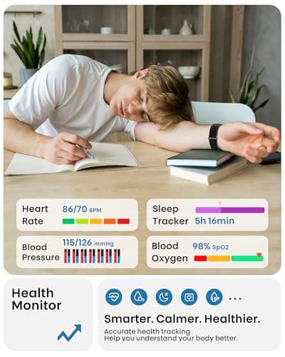 Smart Bracelet, Health Fitness & Activity Tracker with All-Day Continuous Heart Rate/Blood Pressure Monitor, Sleep Tracker, 170+ Sport Modes, 60 Day Battery & Free App, IP68 Smart Band for Android IOS