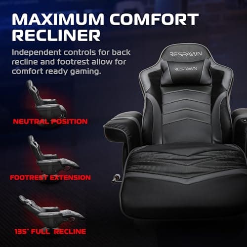Respawn 900 Console Gaming Recliner with Footrest and Lumbar Support - Comfortable Ergonomic Gaming Chair with Headrest, No Wheels, Reclining, Heavy Duty, Racing Style Video Game Chairs - Gray