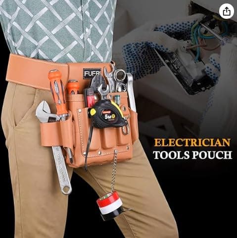 FUERI Leather Tool Pouches Carpenter Electrician Belt Bags Organizer 4 Pocket Professional Heavy Duty Pouch for Construction Framing