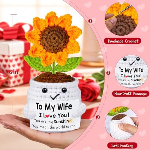 Gifts for Wife Her from Husband, To My Wife Handmade Crochet Mini Sunflower Doll, Valentines Anniversary Wedding Birthday Romantic Gifts for Women Her, Mothers Day I Love You Cute Sweet Gift for Wifey B0FBGBBDMK