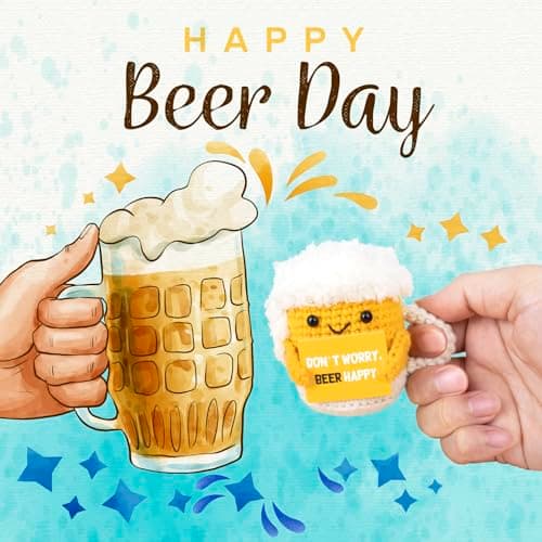 A AIFAMYFunny Positive Coffee, Emotional Crochet Doll, Cute Crochet Potato Partner Toy with Positive Card Cheer Up Funny Gag Gifts for Best Friend Birthday Women Teacher Fall(Beer