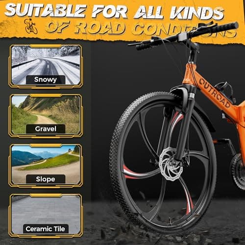 Outroad 26 Inch Folding Mountain Bike, 21 Speed Full Suspension High-Carbon Steel MTB Foldable Bicycle, Dual Disc Brake Non-Slip Folding Bikes for Adults/Men/Women, Black, Orange and Green
